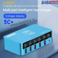BabaTools Model 5C+ Plus Wireless Smart Led 3 Digit USB HUB Fast Charger With Type-C Support