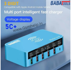 BabaTools Model 5C+ Plus Wireless Smart Led 3 Digit USB HUB Fast Charger With Type-C Support
