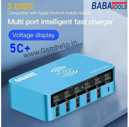 BabaTools Model 5C+ Plus Wireless Smart Led 3 Digit USB HUB Fast Charger With Type-C Support