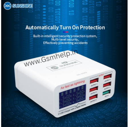 SUNSHINE SS-304Q 6 PORT USB SMART LIGHTNING CHARGER