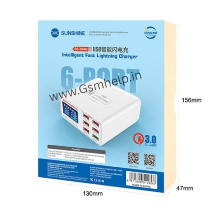SUNSHINE SS-304Q 6 PORT USB SMART LIGHTNING CHARGER