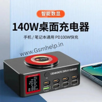 YCS S500 140W 8-Port Multi USB Charger with Display PD 100WQCLCD 15W Magnetic Wireless Charging Station for Phones Fast Charging Tools