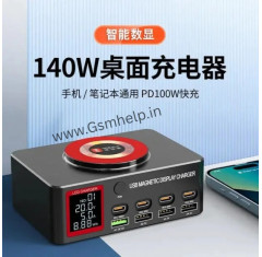 YCS S500 140W 8-Port Multi USB Charger with Display PD 100WQCLCD 15W Magnetic Wireless Charging Station for Phones Fast Charging Tools