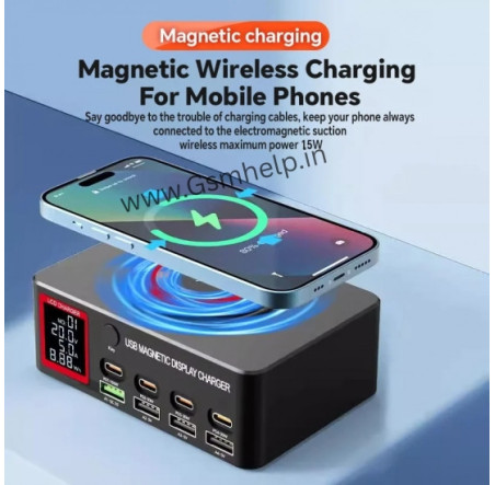 YCS S500 140W 8-Port Multi USB Charger with Display PD 100WQCLCD 15W Magnetic Wireless Charging Station for Phones Fast Charging Tools