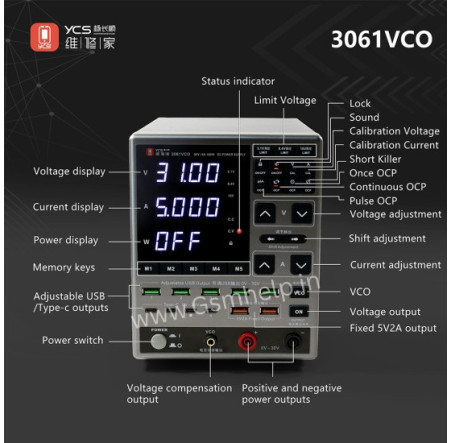 YCS 3061VCO Adjustable Digital Display DC Power Supply (30V / 6A) YCS 3061VCO Adjustable Digital Display DC Power Supply (30V / 6A)