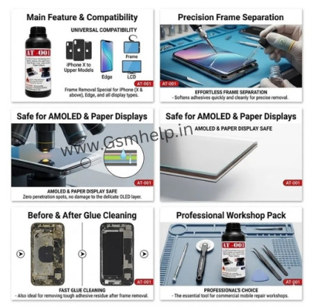 AT-001 All in One Frame Removing Liquid For iPhone X to Upper Models/ Edge Model/ Lcd/ Super Emoled Paper Display AT-001 All in One Frame Removing Liquid For iPhone X to Upper Models/ Edge Model/ Lcd/ Super Emoled Paper Display