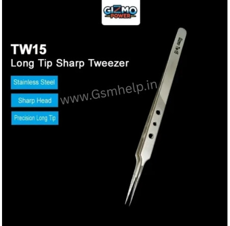 Gizmo TW15 Tweezer High Precision Long Tip Sharp Tweezer Stainless Steel Straight Tweezer 2Pcs/Set